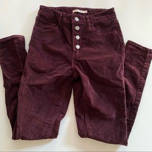 levi’s maroon corduroy high rise skinny jeans